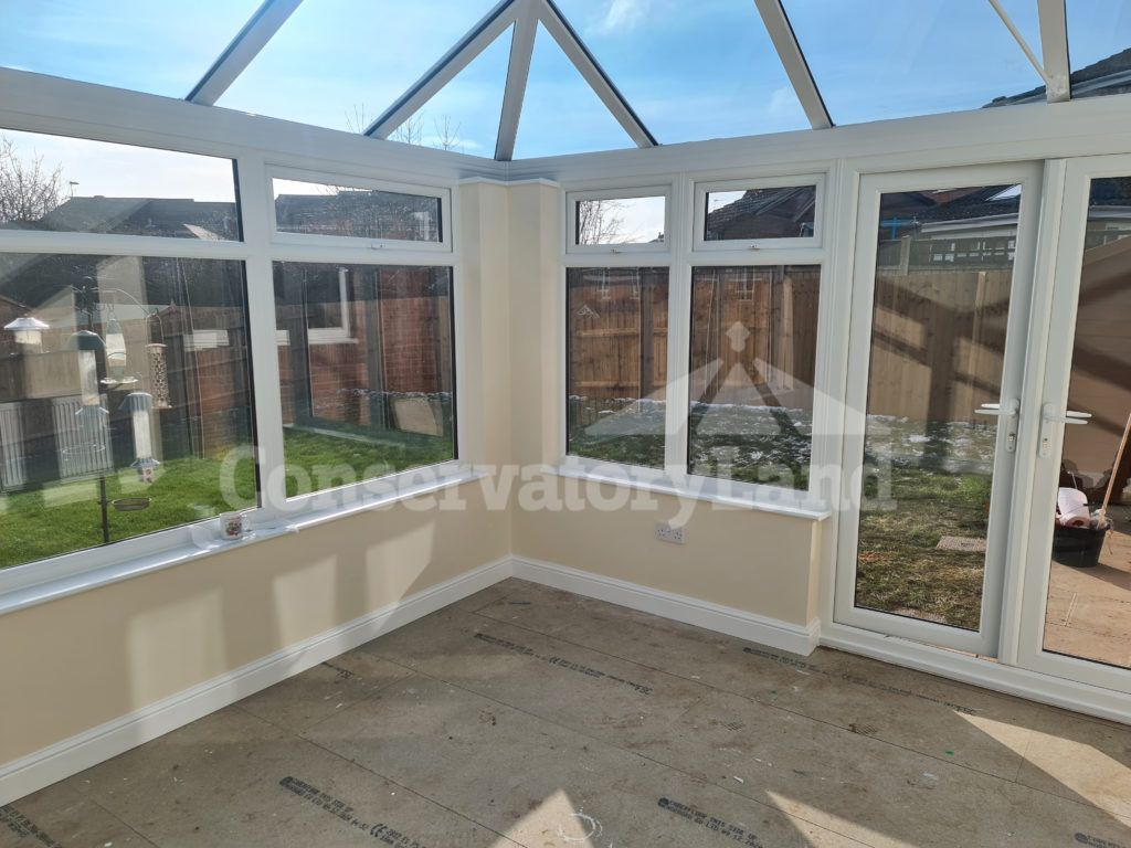 Edwardian conservatory interior, white PVCu frame with Solar Control Glass