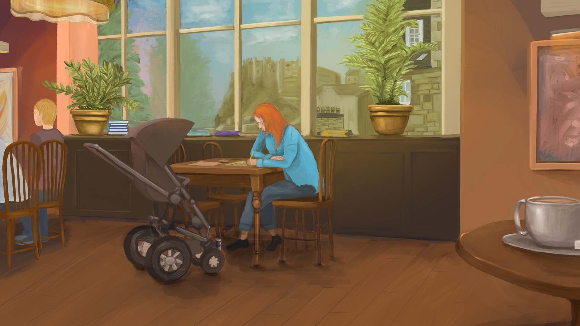 J. K. Rowling writing at the elephant house cafe in Edinburgh