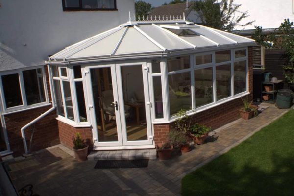 Hipped Back Victorian & Edwardian Combination Conservatory, White, Dwarf Wall, Roof Vent