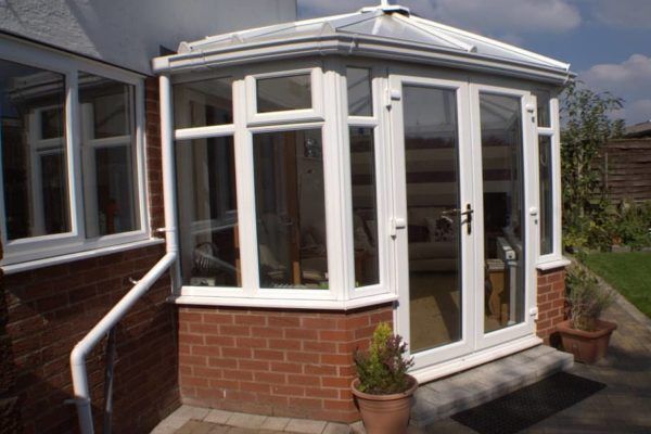 Hipped Back Victorian & Edwardian Combination Conservatory, White, Dwarf Wall, Roof Vent