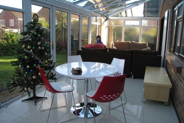 Hipped Lean To Conservatory, Rosewood, Full Height Glass