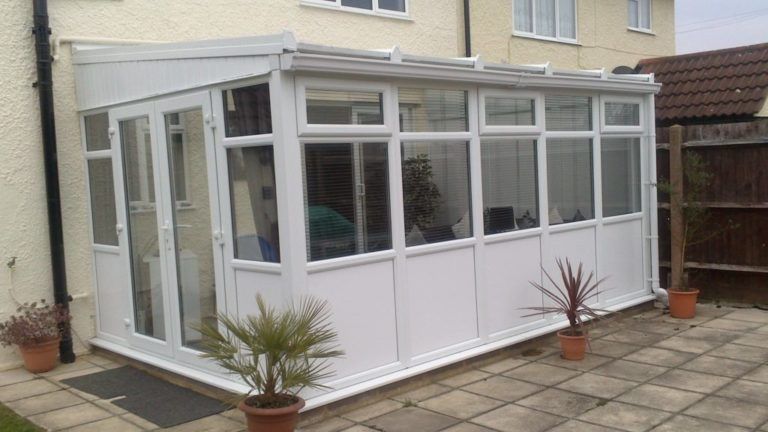 White Lean To Conservatory Full Height Smooth Panel