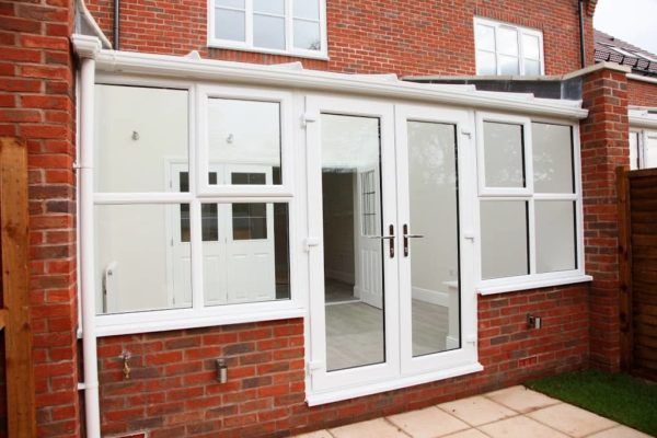 Lean To Conservatory, Dwarf Wall, White, Corning inbetween 2 walls