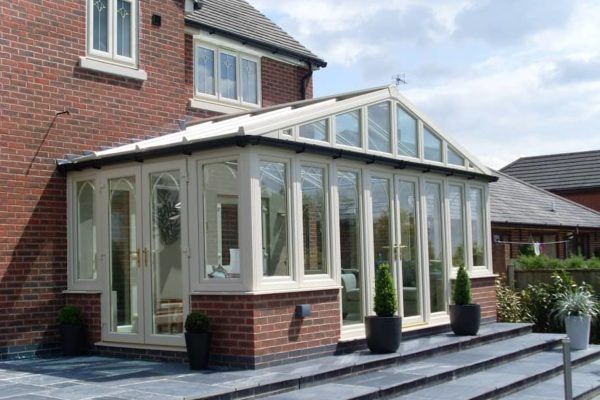 Gable Front Conservatory, Cream, Dwarf Wall