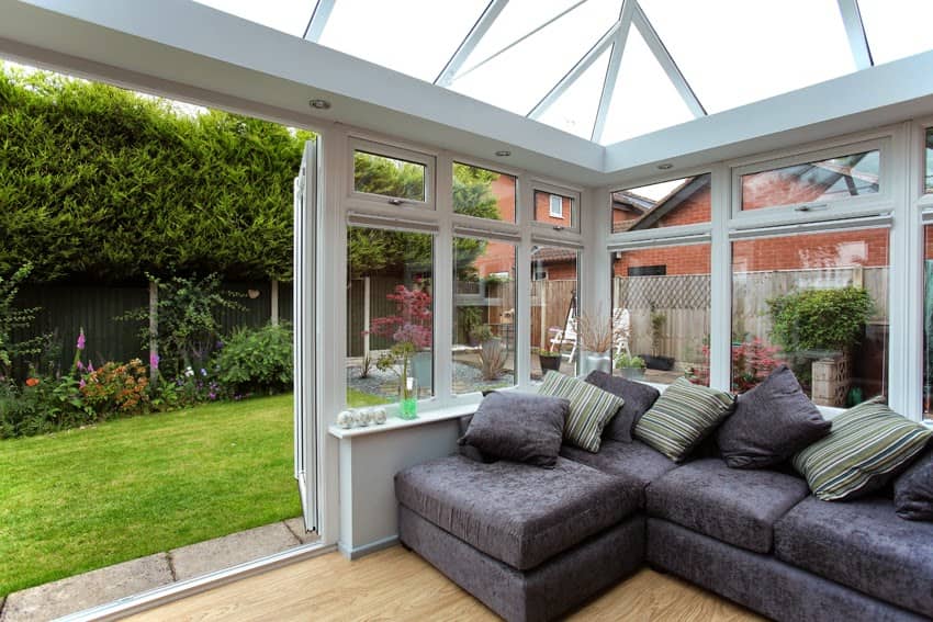 Interior of DIY Orangery conservatory glass film