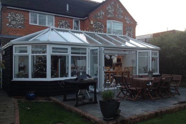 Stretched Victorian Conservatory, White, Dwarf Wall