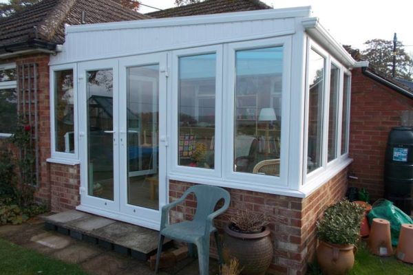 Lean To Conservatory, White, Dwarf Wall, With Raised Box Gutter