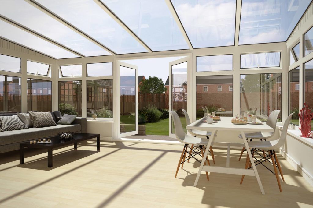 Lean to conservatory with glass roof to let extra light