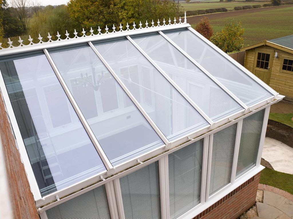 conservatory roof top exterior view Gable Front, White, Glass Roof