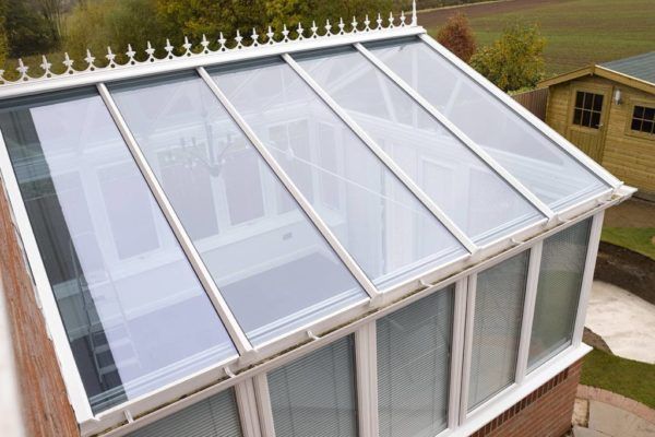 conservatory roof top exterior view Gable Front, White, Glass Roof