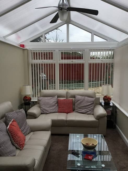 Gable End conservatory with privacy wall on the left - interior - Gwilliam