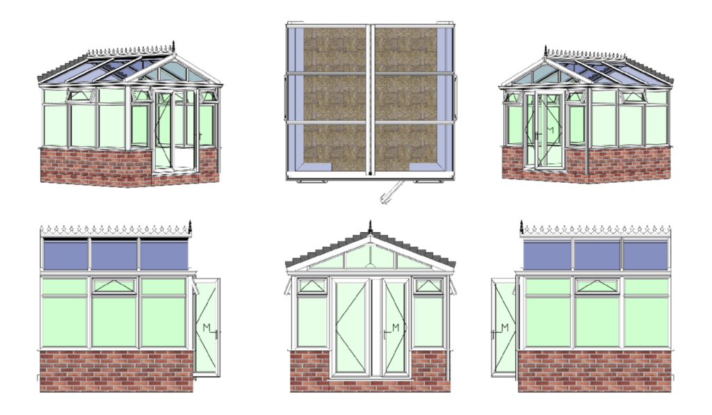 CAD drawing of a gable front conservatory