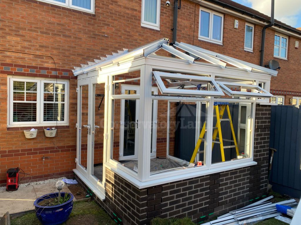 the conservatory frame put into place