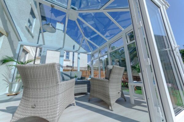 conservatory with a glass roof