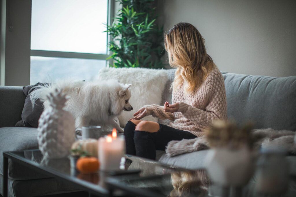 Candle in living room at home, cosy