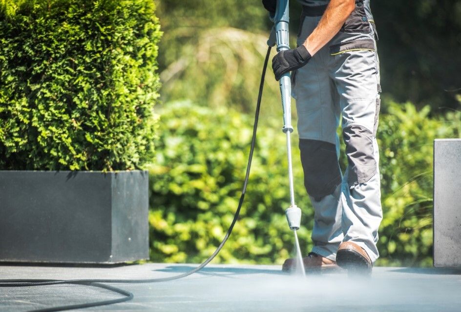 jet washing garden patio