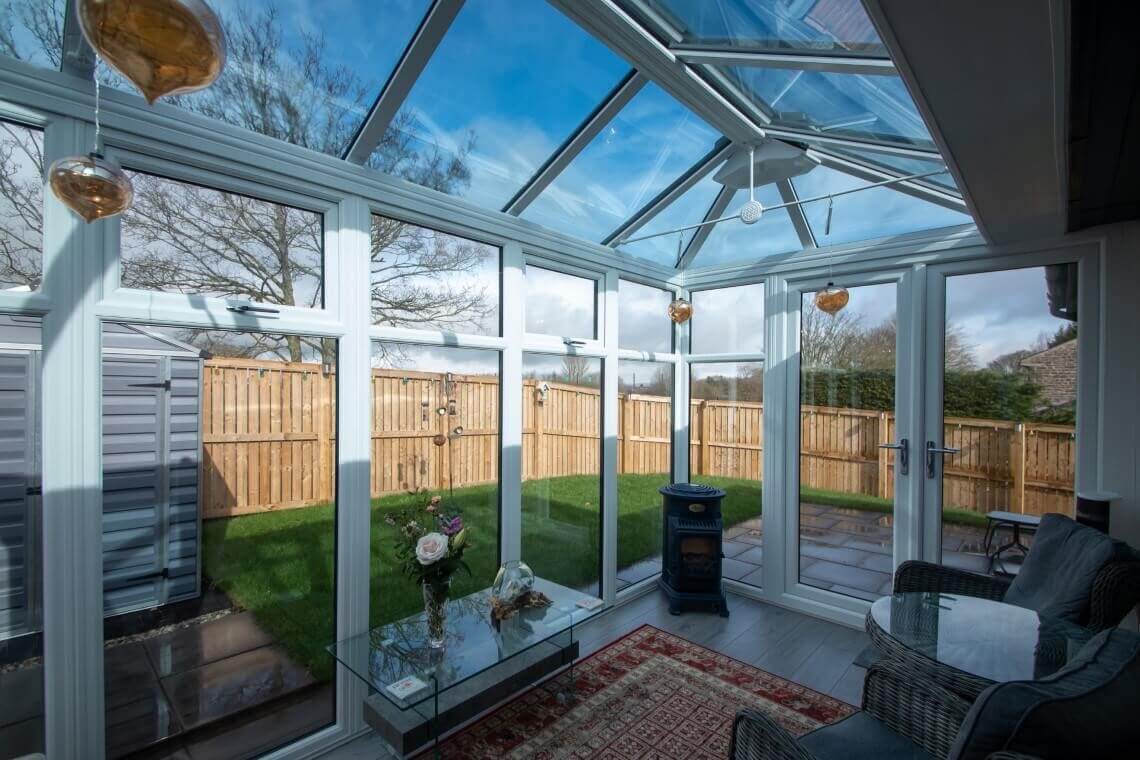 grey and white conservatory interior